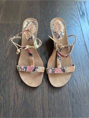 Snake-Print T Strap Sandals
